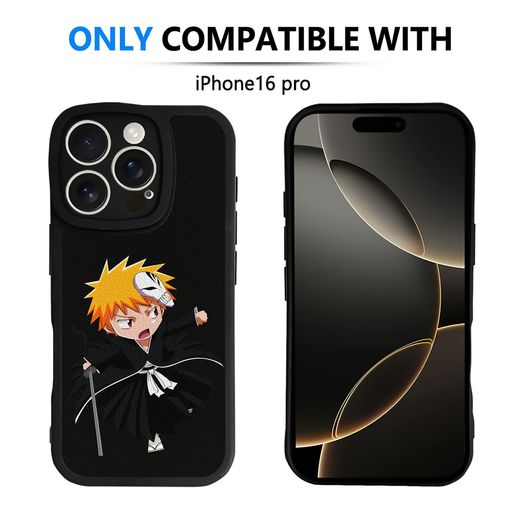 ブリーチ 黒崎一護（くろさき いちご）BLEACH Kurosaki Ichigo 【iPhone 16シリーズ対応】シリコンスマホケース（レザー調） 材質：シリコン